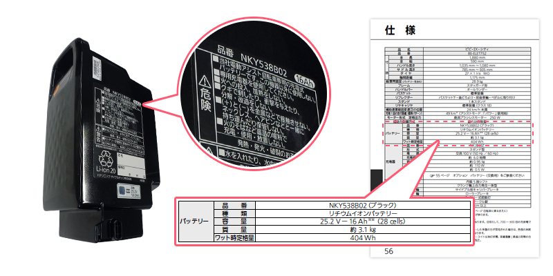 バッテリーボタン長押し5点灯Panasonic電動自転車バッテリーNKY536B02 12Ah